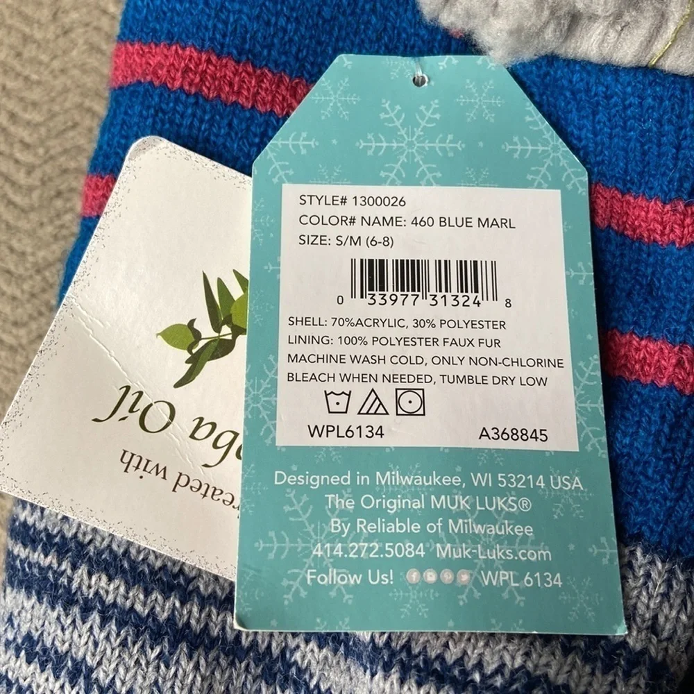 NWT Muk Luks Blue Gray Stripes Treated With Jojoba Oil S/M 6-8